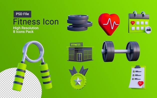 pack d'icônes de gym fitness 3d isolé