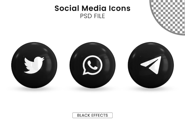 Pack D'icônes De Médias Sociaux Noir 3d