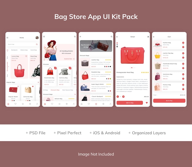 PSD pack de kits d'interface utilisateur de l'application bag store