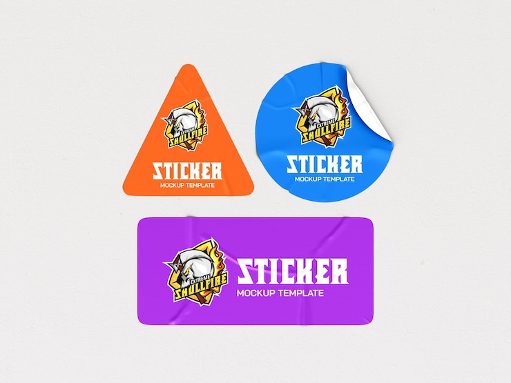 PSD pack de maquette d'autocollants froissés