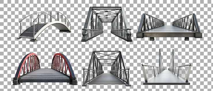 PSD pack metal modern bridge contro uno sfondo trasparente realistic ultrahighresolution rendering per la fotografia architettonica design contemporaneo o infrastrutture urbane set di concetti