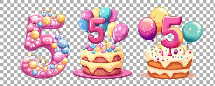 Pack Minimalist Cartoon Style Alphabet Numéro 8 Fait de bougie sur gâteau avec des ballons Clipart Icône isolée contre un fond transparent pour célébration d'anniversaire ou ensemble de conception d'événement