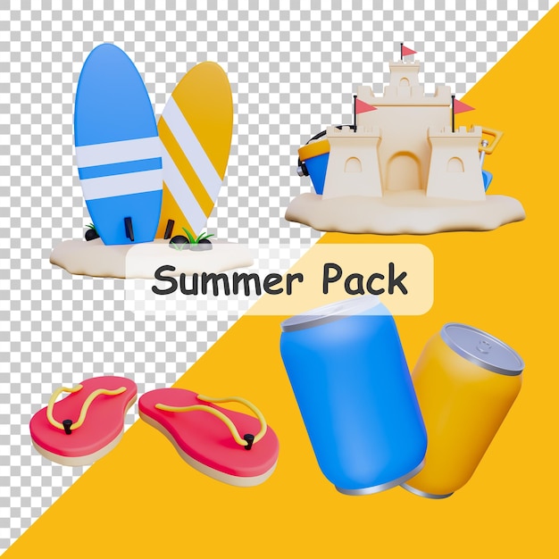 PSD pack d'objets 3d de voyage de plage d'été