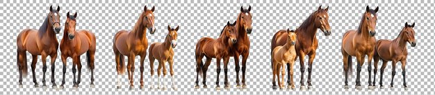 Pack PNG de un caballo junto a una yegua aislado en un fondo blanco