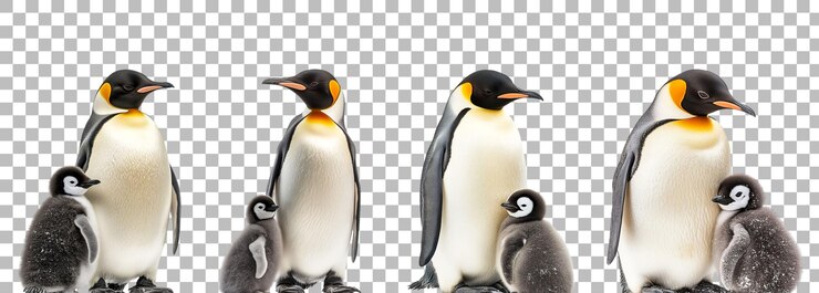 PSD pack png de un pingüino con su polluelo aislado en un fondo transparente