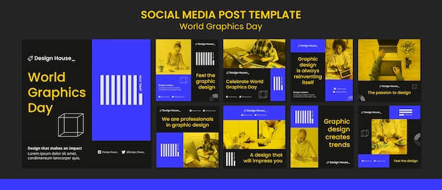 PSD pack de publications sur les réseaux sociaux de la journée mondiale du graphisme