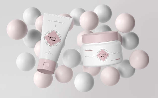 PSD packaging rosa de productos cosméticos