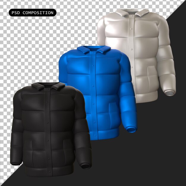 PSD paco de chaqueta de invierno de psd tela de color moda aislada 3d ilustración de renderización