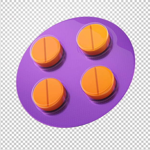 Pacote blister de comprimidos redondos 3D com fundo transparente