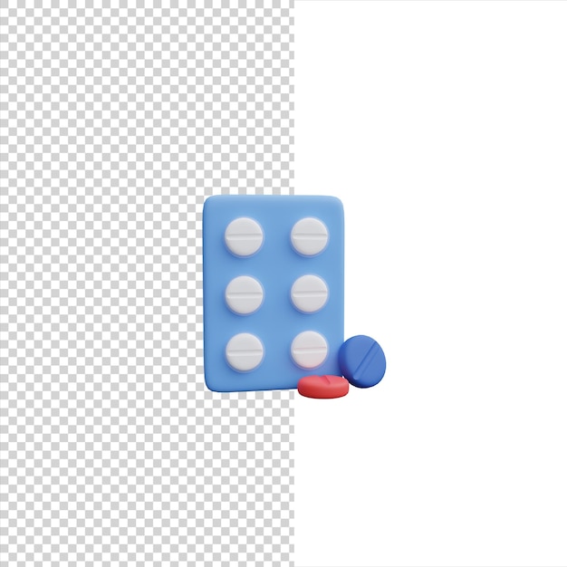 Pacote com comprimidos 3D render ícone isolado fundo branco.
