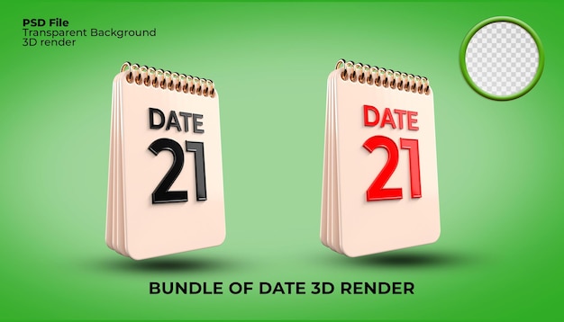 pacote de 3D render ilustração número data 21 para evento dia da semana, feriado, calendário 3D, programação 3D