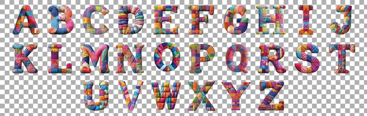 PSD pacote de a a z alfabetos coloroso quilting estilo definido sobre fundo transparente para projetos de design moderno marca criativa ou aplicações de tipografia única