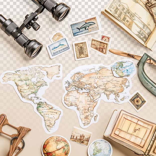 Pacote de adesivos elegantes com temas de viagem com desenhos minimalistas