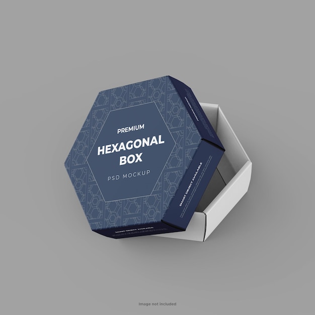 PSD pacote de caixa de presente de papelão hexagonal vazio isolado no fundo branco