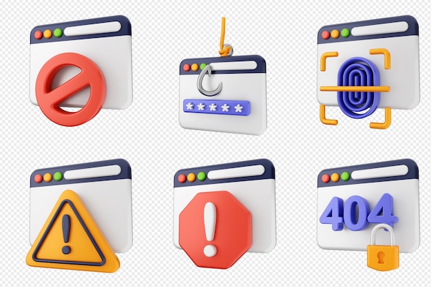 pacote de conjunto de ícones de proteção de segurança da internet 3D