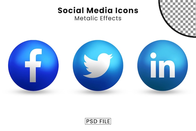 PSD pacote de ícones de mídia social 3d metalic effect