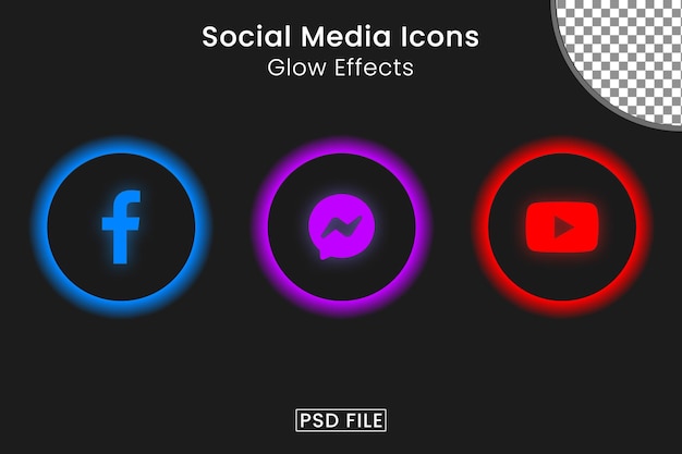 PSD pacote de ícones de mídia social com efeitos de brilho