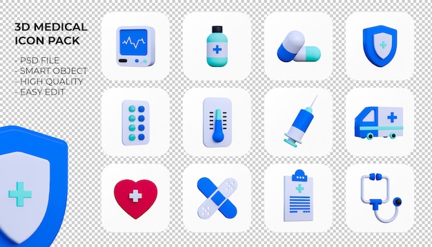pacote de ícones médicos 3d isolado