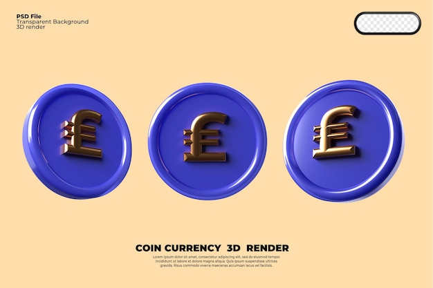 Pacote de moeda de renderização 3d moeda libra esterlina transparente