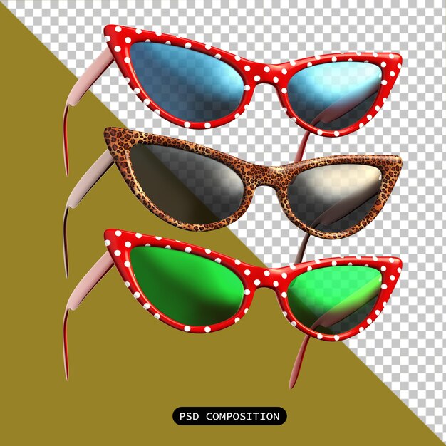Pacote de óculos de sol psd ilustração de renderização 3d isolada de moda