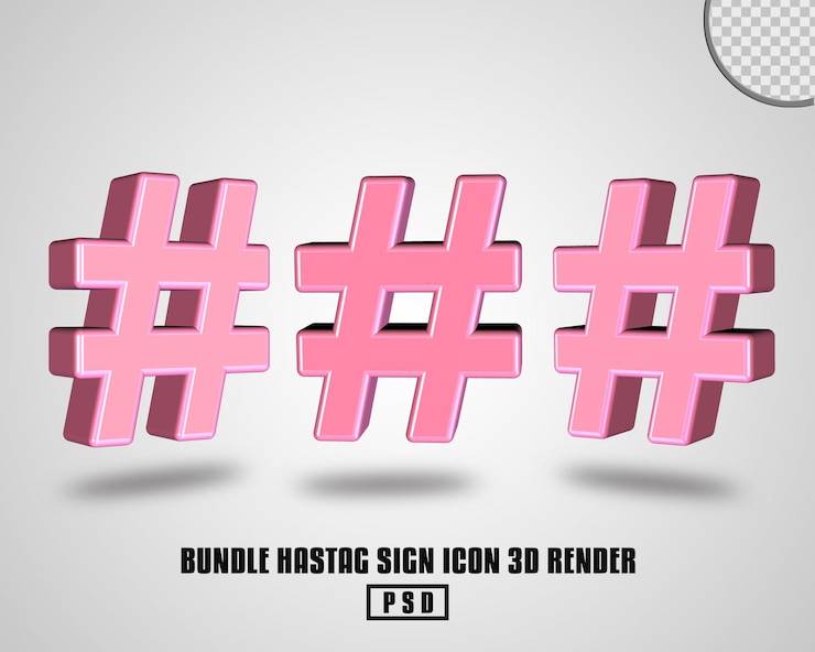 PSD pacote de sinal hastag ícone render 3d