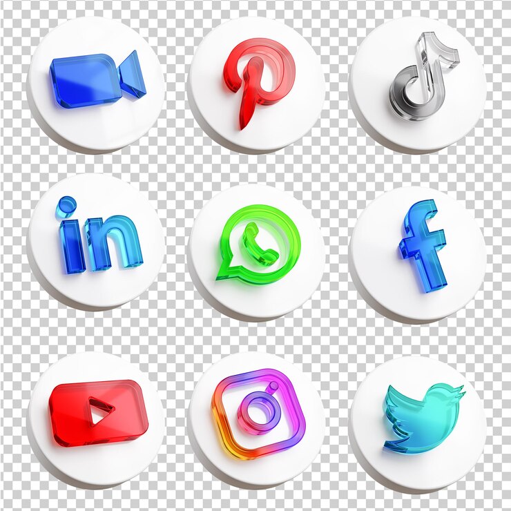 PSD pacote dos ícones de aplicativos de mídia social mais populares em renderização 3d