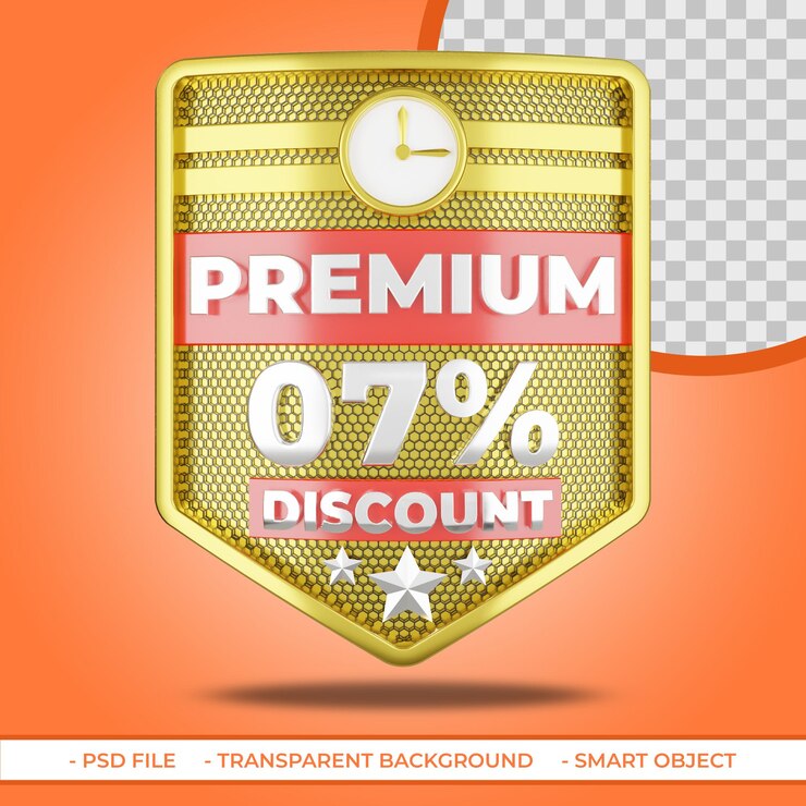 PSD pacote premium 07 com desconto 3d escudo dourado