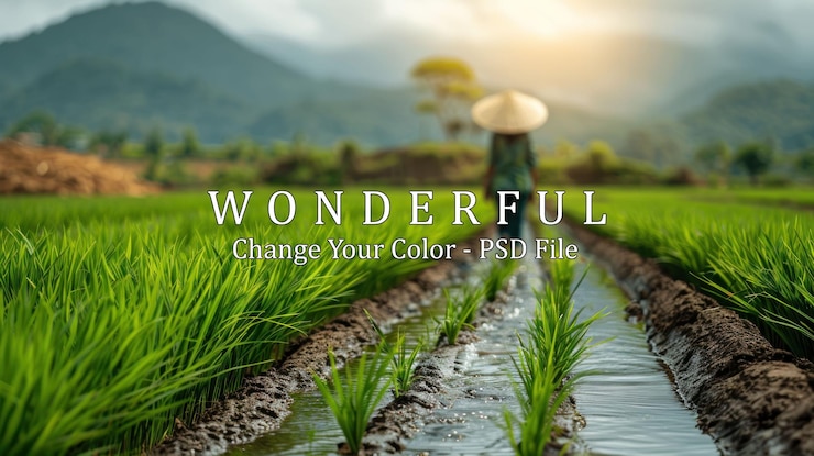 PSD paddy field in the philippines a farmer walks through the rows