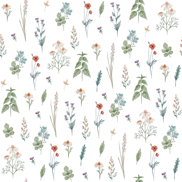 Padrão de aquarela digital com flores de verão