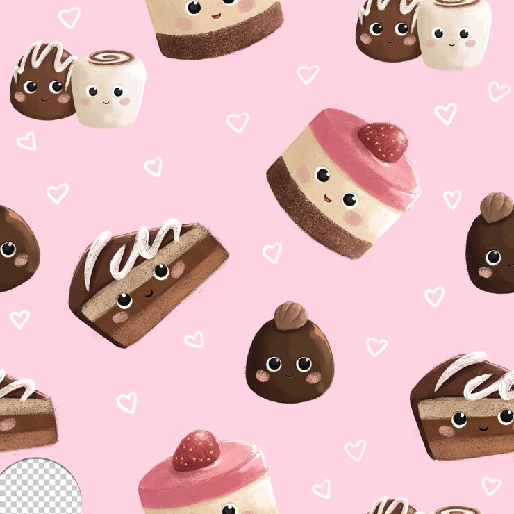 PSD padrão de bolos e bombons fofos