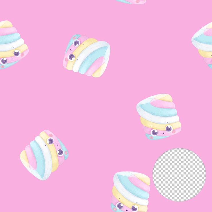 PSD padrão de marshmallows de arco-íris bonito no fundo rosa