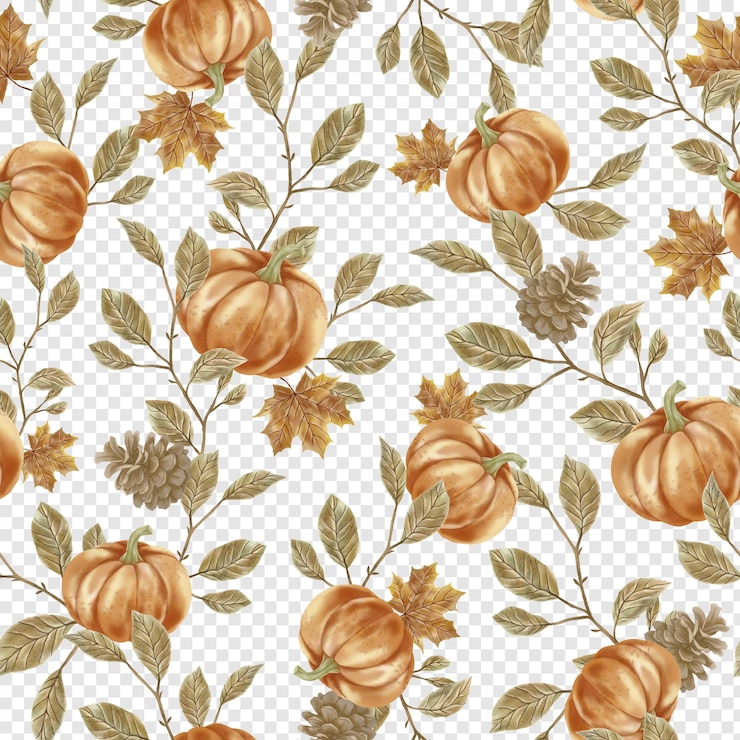 PSD padrão de outono elegante com flores outonais, abóboras e folhas de outono
