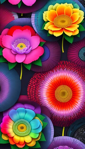 PSD padrão floral abstrato em um arco-íris de cores