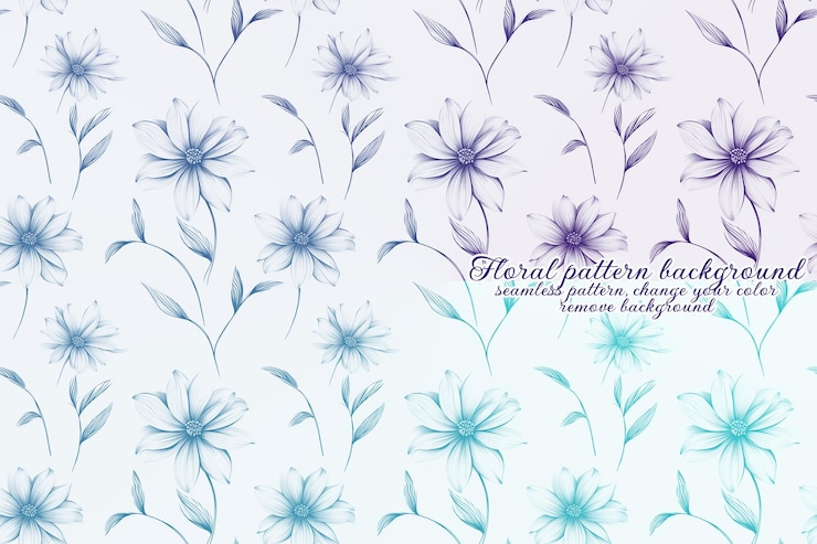PSD padrão floral personalizável com tons de azul e lavanda
