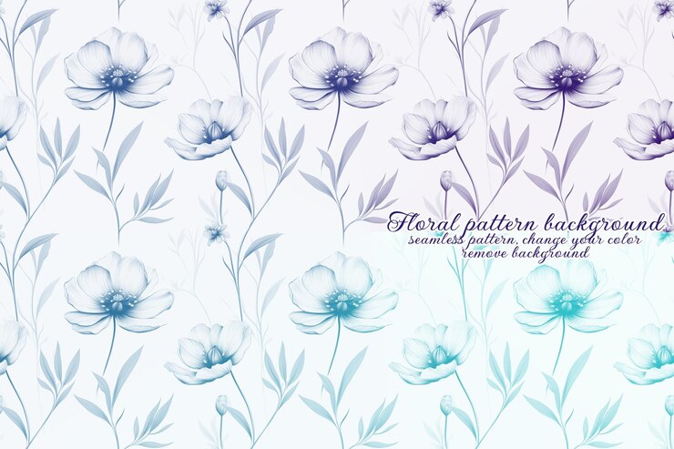 PSD padrão floral personalizável com tons de azul e lavanda