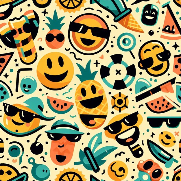 Padrão hiperrealista de emoticon sorridente emoji avatar design sofisticado textura de tecido sem costura