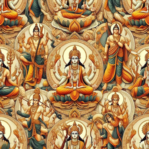 PSD padrão hiperrealista do deus hindu rama navami ilustração