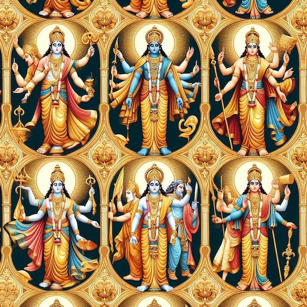 PSD padrão hiperrealista do deus hindu rama navami ilustração