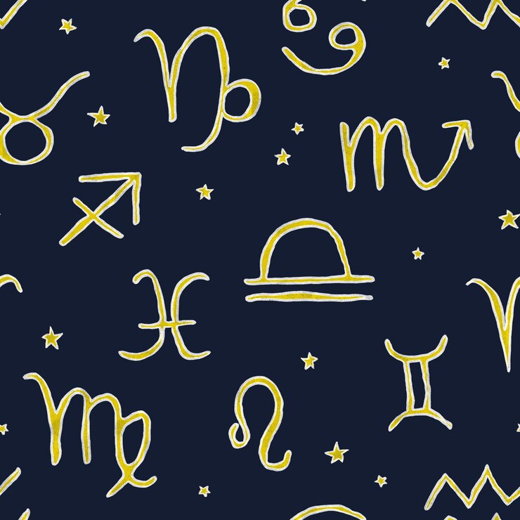 PSD padrão perfeito de crianças desenhando à mão com lápis de cor símbolos dos signos do zodíaco e estrelas