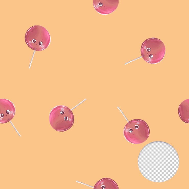 PSD padrão perfeito de pirulito rosa fofo em fundo laranja
