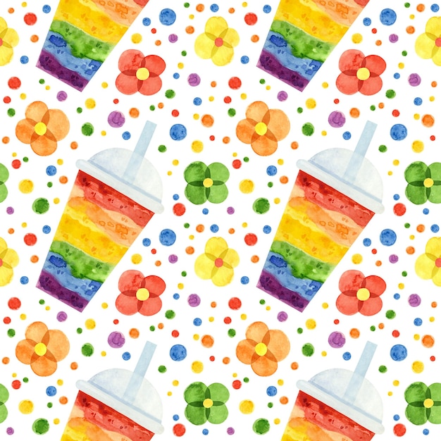 PSD padrão perfeito do mês do orgulho lgbt arte lgbt arco-íris aquarela clipart com chá de bolhas e flores