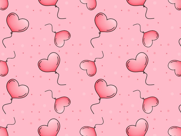 Padrão raster repetitivo com balões e pontos em forma de coração rosa em fundo rosa