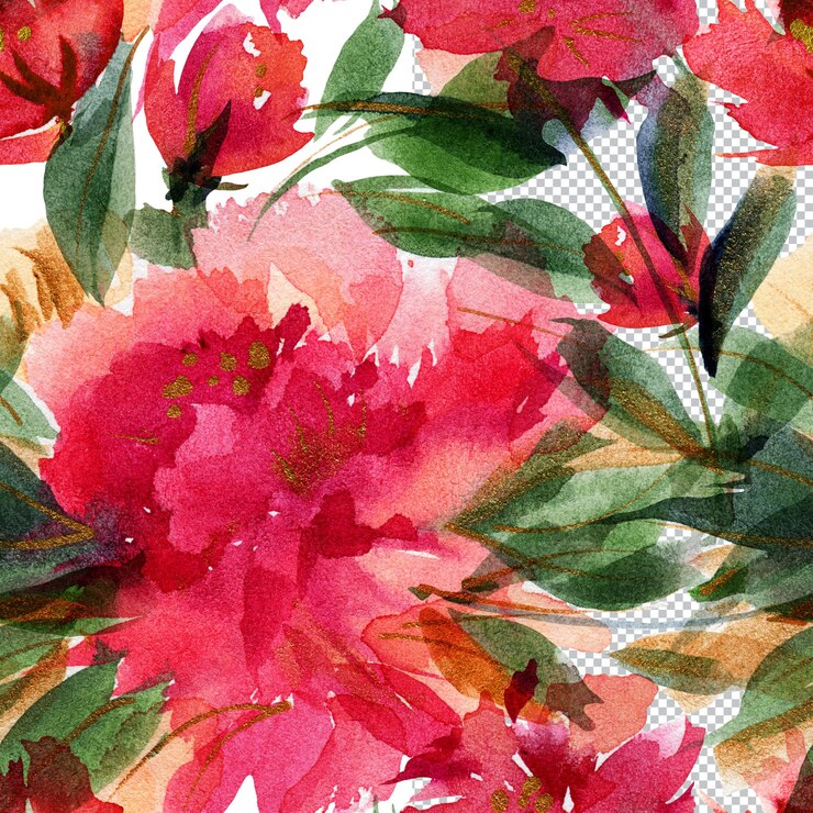 PSD padrão sem costura de aquarela botânica de peônia rosa decoração ditsy floral