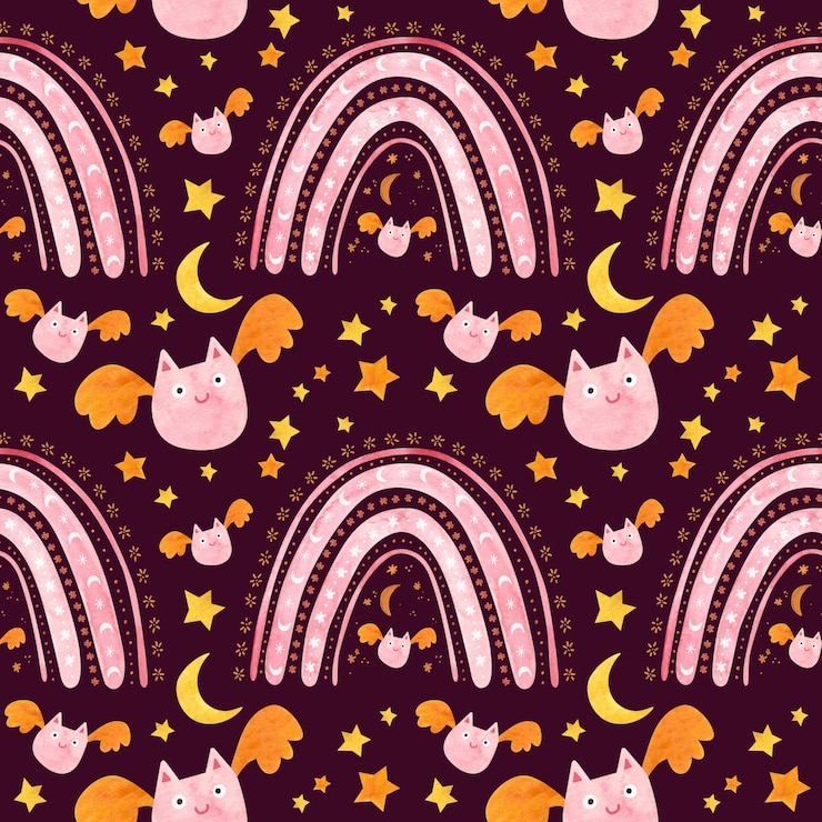 PSD padrão sem costura do halloween do bebê com lindos morcegos rosa e arco-íris fundo infantil fofo psd