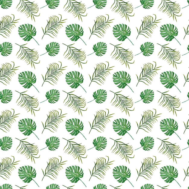 Padrão sem costuras de monstera e folhas de palmeira com uma vibração de verão