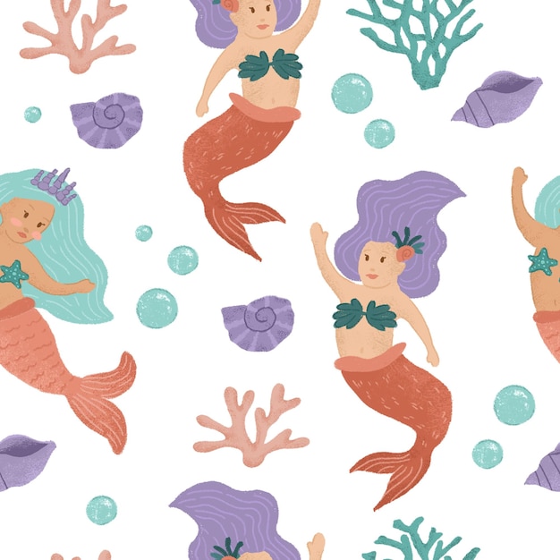 Padrão sem emenda de cabelo sereia roxo e azul claro