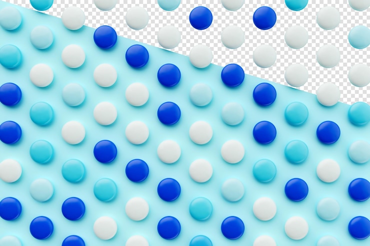 PSD padrão sem emenda de doces de chocolate revestidos de azul e branco em fundo azul claro ilustração 3d