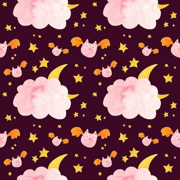 Padrão sem emenda de Halloween para crianças com morcego rosa e lua Fundo infantil bonito PSD