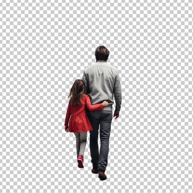 PSD el padre camina con su hija por el bosque.