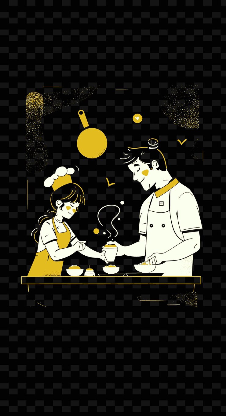 PSD padre e figlia fanno una competizione di cucina insieme in png illustration art work designs